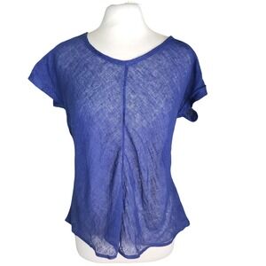 Eileen Fisher Blue Violet Linen Gauzy Short Sleeve Semi-Sheer Tunic Tank L